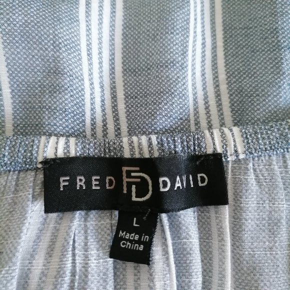 Fred David Womens Faded Blue Raglan Sleeve Scoop Neck Striped Blouse Top Size L - Picture 5 of 7